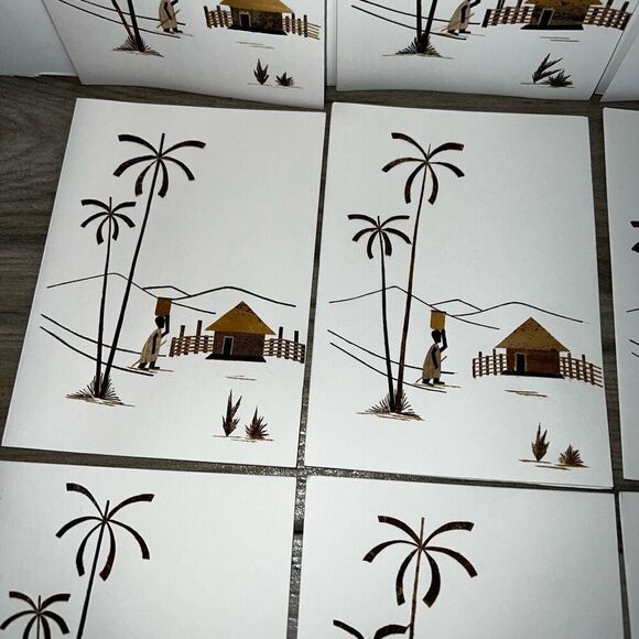 Vintage Wood Cut Veneer Blank Cards Caribbean Handmade Set 10 4”X5.5” Ethnic - Picture 5 of 8